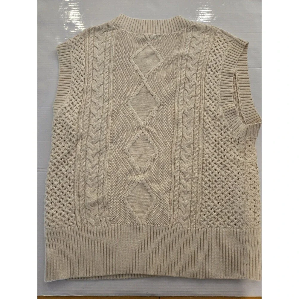 Lillusory Women's Cable Knit Sweater Vest XL Cream V-Neck Preppy Cottagecore